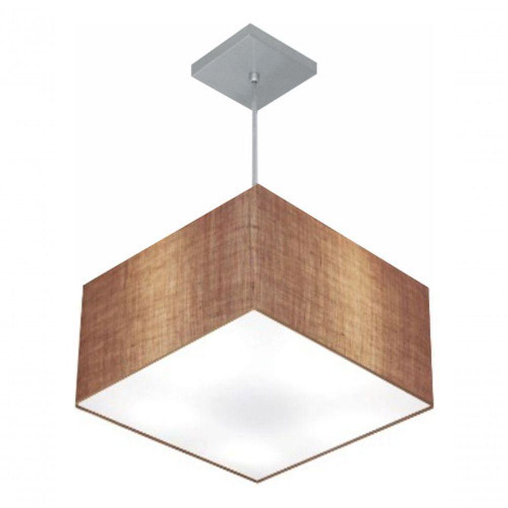 Lustre Pendente Quadrado Vivare Md-4020 Cúpula Em Tecido 21/35x35cm - Bivolt Palha 127/220v - 3