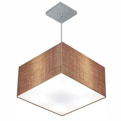 Lustre Pendente Quadrado Vivare Md-4020 Cúpula Em Tecido 21/35x35cm - Bivolt Palha 127/220v