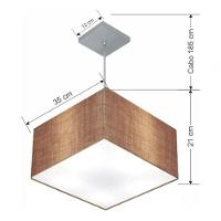 Lustre Pendente Quadrado Vivare Md-4020 Cúpula Em Tecido 21/35x35cm - Bivolt Palha 127/220v - 4