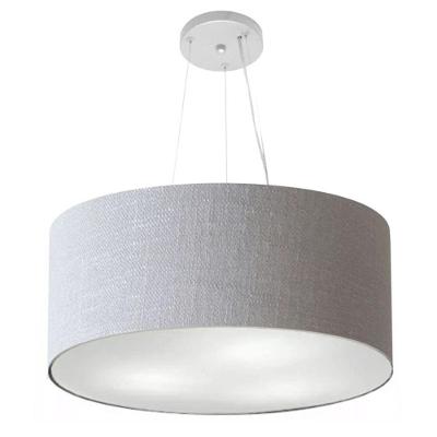 Lustre Pendente Cilíndrico Md-4047 Cúpula Em Tecido 50x21cm Rustico Cinza - Bivolt