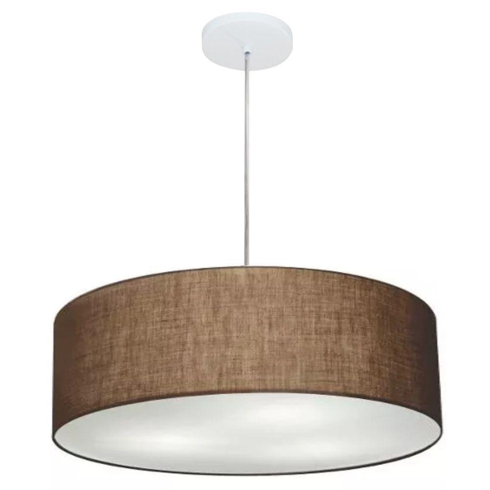 Lustre Pendente Cilíndrico Vivare Md-4218 Cúpula Em Tecido 55x15cm - Bivolt Café 127/220v - 1