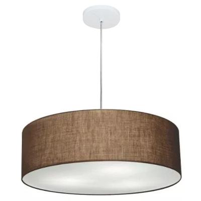 Lustre Pendente Cilíndrico Vivare Md-4218 Cúpula Em Tecido 55x15cm - Bivolt Café 127/220v