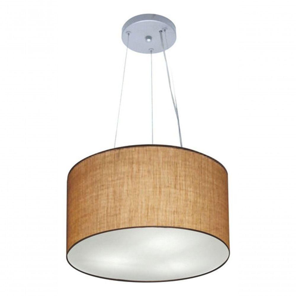 Lustre Pendente Cilíndrico Vivare Md-4182 Cúpula Em Tecido 40x25cm - Bivolt Palha 127/220v - 3