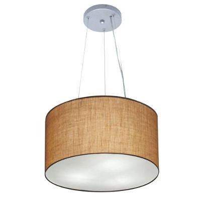 Lustre Pendente Cilíndrico Vivare Md-4182 Cúpula Em Tecido 40x25cm - Bivolt Palha 127/220v