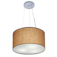 Lustre Pendente Cilíndrico Vivare Md-4182 Cúpula Em Tecido 40x25cm - Bivolt Palha 127/220v - 1