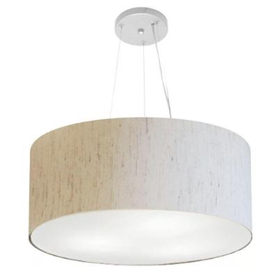 Lustre Pendente Cilíndrico Vivare Md-4188 Cúpula Em Tecido 50x25cm - Bivolt Linho Bege 127/220v