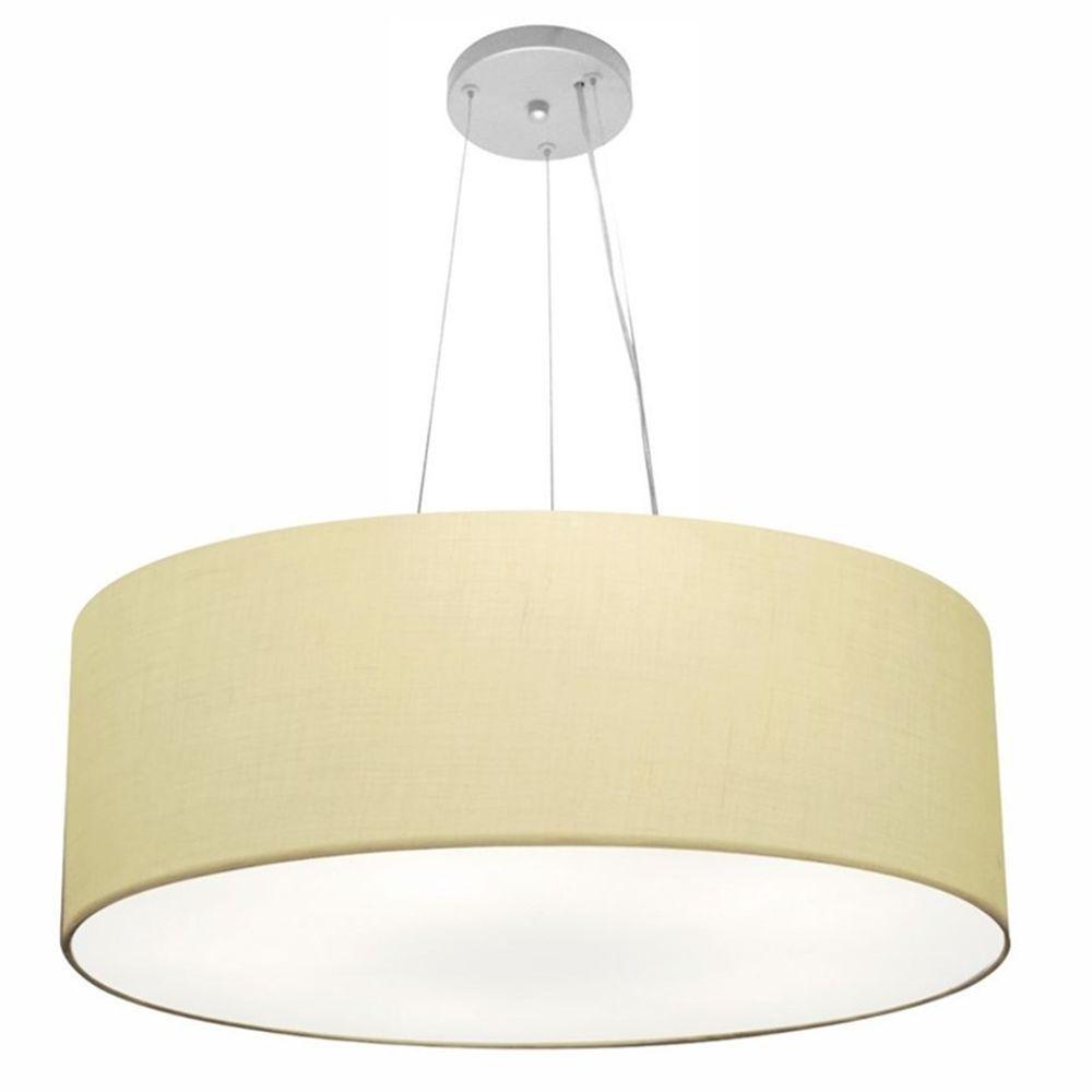 Lustre Pendente Cilíndrico Md-4010 Cúpula Em Tecido 60x21cm Algodão Crú - Bivolt - 1