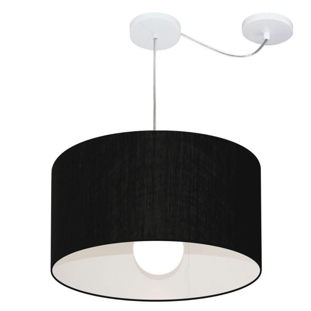 Lustre Pendente Cilíndrico Com Desvio De Centro Vivare Md-4229 Cúpula Em Tecido 45x30cm - Bivolt Preto 127/220v - 1