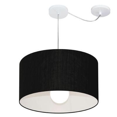 Lustre Pendente Cilíndrico Com Desvio De Centro Vivare Md-4229 Cúpula Em Tecido 45x30cm - Bivolt Preto 127/220v
