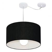 Lustre Pendente Cilíndrico Com Desvio De Centro Vivare Md-4229 Cúpula Em Tecido 45x30cm - Bivolt Preto 127/220v - 3