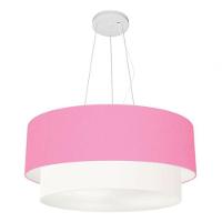 Lustre Pendente Duplo Cilíndrico Vivare Md-4082 Cúpula Em Tecido 60x50cm - Bivolt Café-linho-bege 127/220v