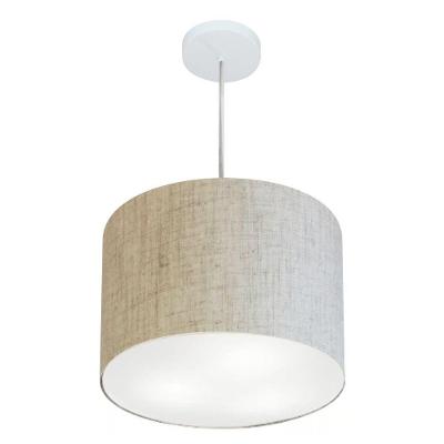 Lustre Pendente Cilíndrico Vivare Md-4216 Cúpula Em Tecido 40x30cm - Bivolt Rustico-bege 127/220v