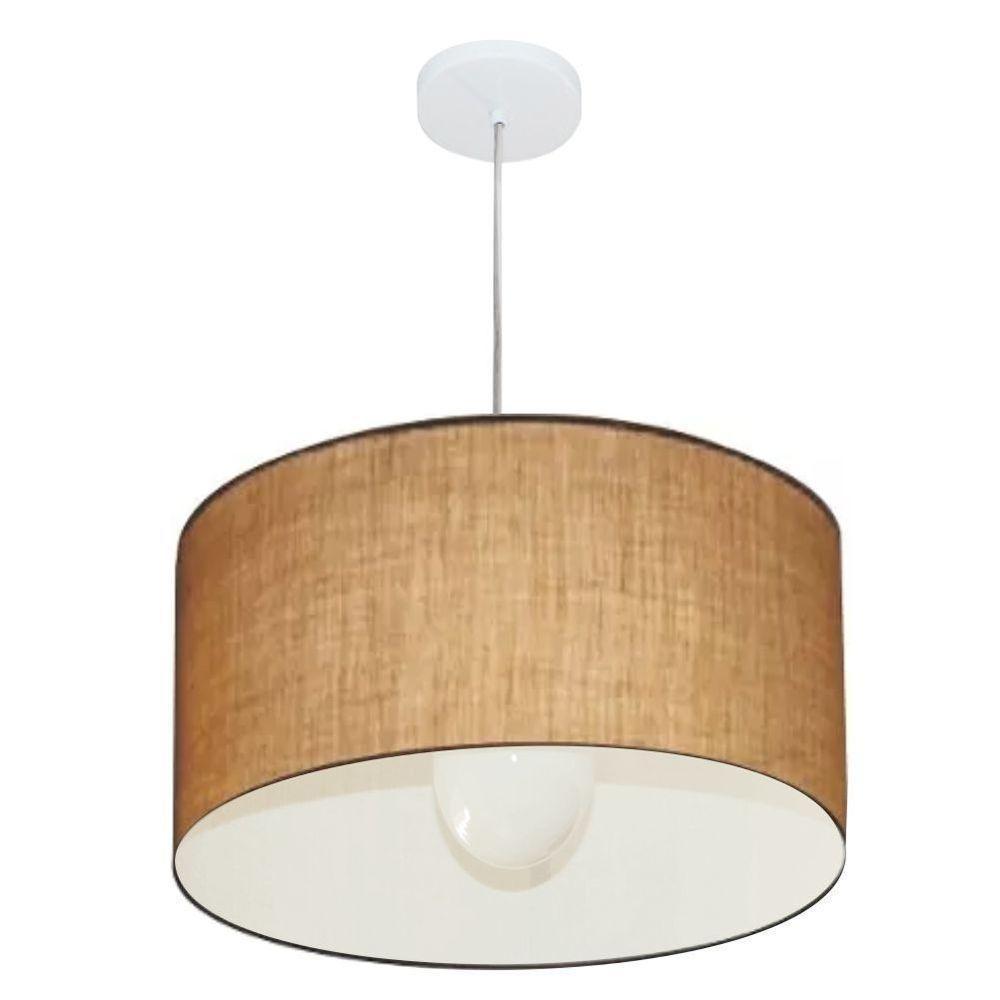 Lustre Pendente Cilíndrico Vivare Md-4205 Cúpula Em Tecido 45x30cm - Bivolt Palha 127/220v - 1