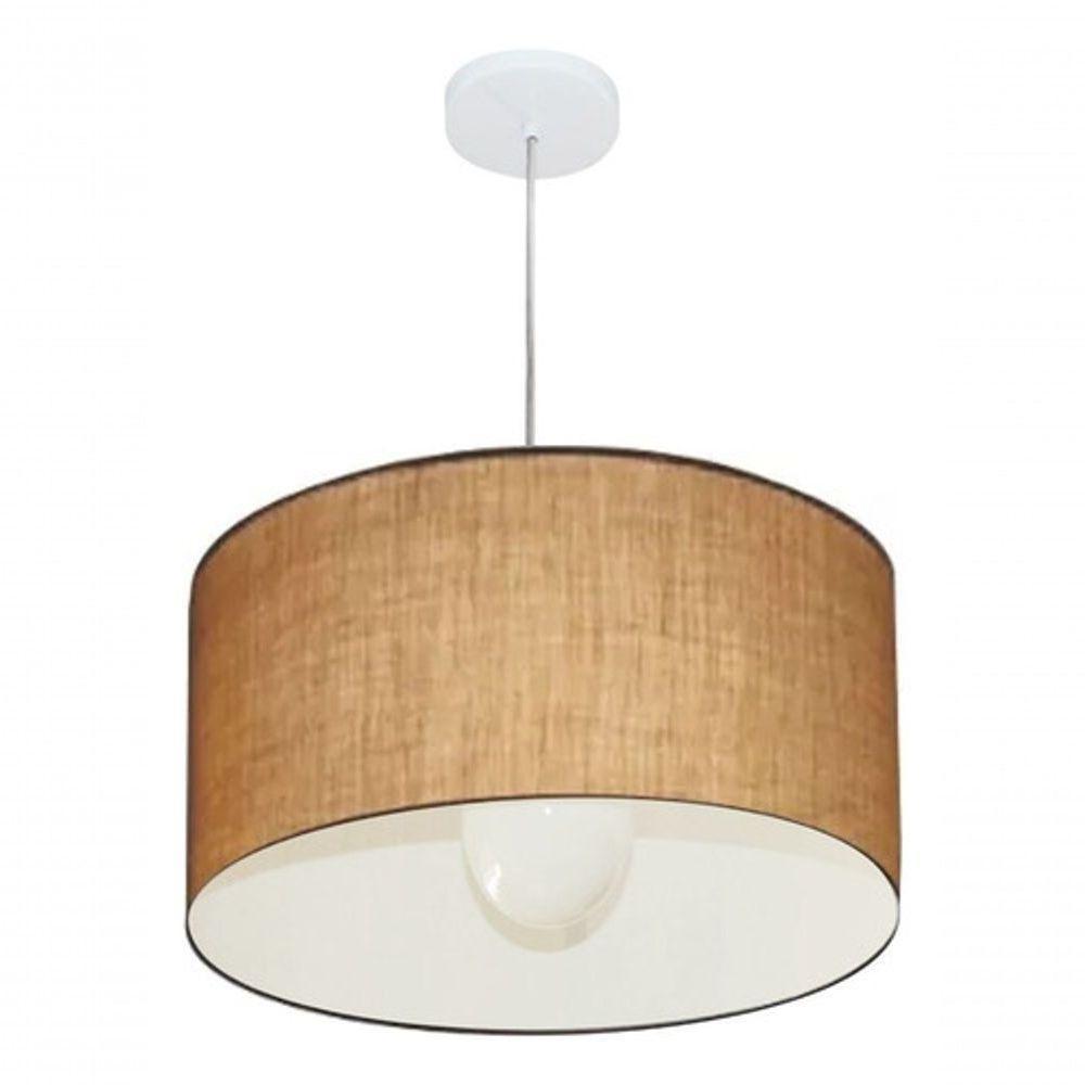 Lustre Pendente Cilíndrico Vivare Md-4205 Cúpula Em Tecido 45x30cm - Bivolt Palha 127/220v - 3