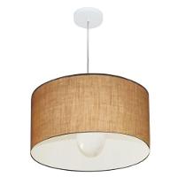 Lustre Pendente Cilíndrico Vivare Md-4205 Cúpula Em Tecido 45x30cm - Bivolt Palha 127/220v - 1