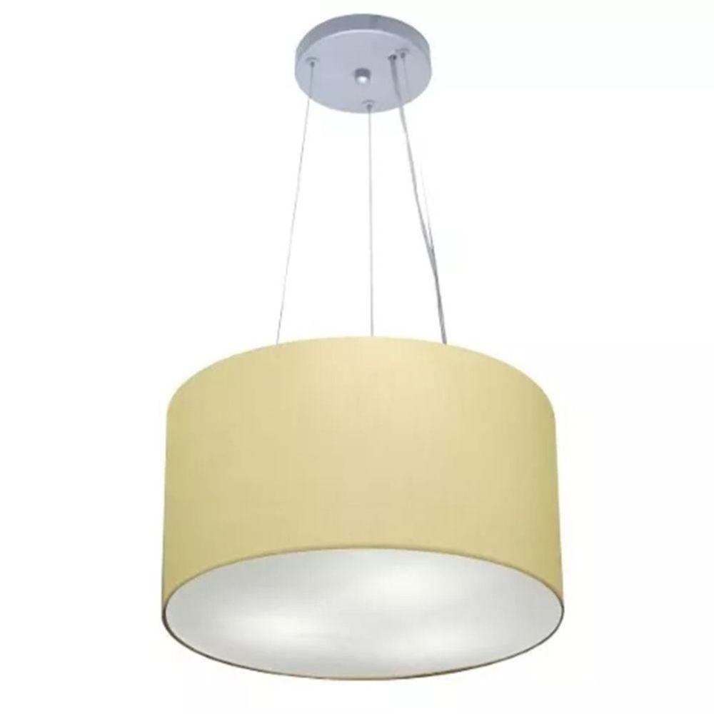Lustre Pendente Cilíndrico Md-4009 Cúpula Em Tecido 40x21cm Algodão Crú - Bivolt - 1