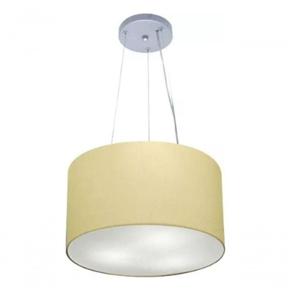 Lustre Pendente Cilíndrico Md-4009 Cúpula Em Tecido 40x21cm Algodão Crú - Bivolt - 3