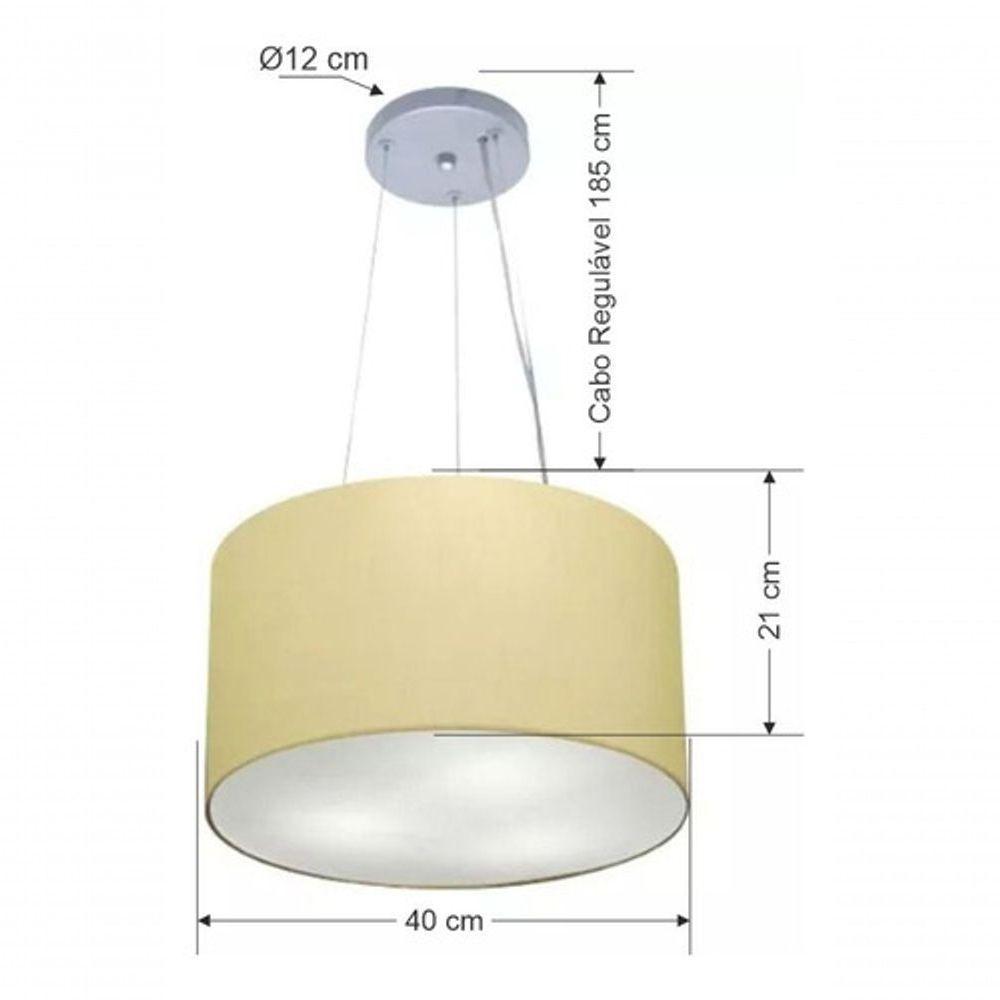 Lustre Pendente Cilíndrico Md-4009 Cúpula Em Tecido 40x21cm Algodão Crú - Bivolt - 4