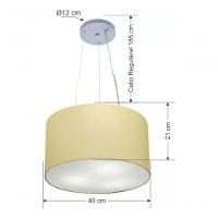 Lustre Pendente Cilíndrico Md-4009 Cúpula Em Tecido 40x21cm Algodão Crú - Bivolt - 4