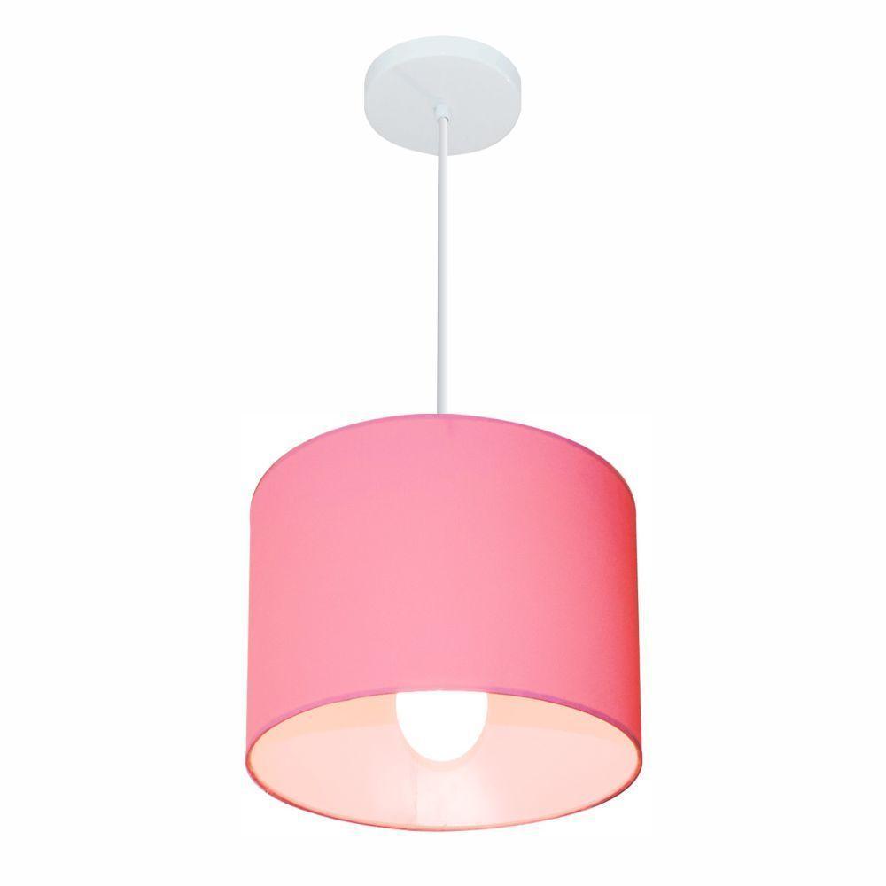 Lustre Pendente Cilíndrico Md-4054 Cúpula Em Tecido 30x21cm Rosa Bebê - Bivolt - 1