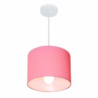 Lustre Pendente Cilíndrico Md-4054 Cúpula Em Tecido 30x21cm Rosa Bebê - Bivolt - 1