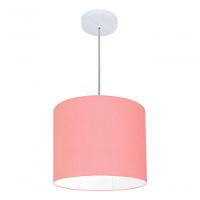 Lustre Pendente Cilíndrico Md-4054 Cúpula Em Tecido 30x21cm Rosa Bebê - Bivolt - 3