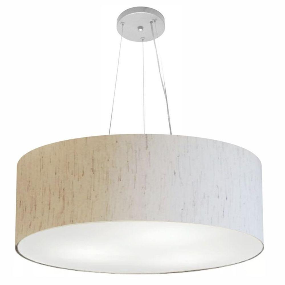 Lustre Pendente Cilíndrico Md-4010 Cúpula Em Tecido 60x21cm Linho Bege - Bivolt - 1