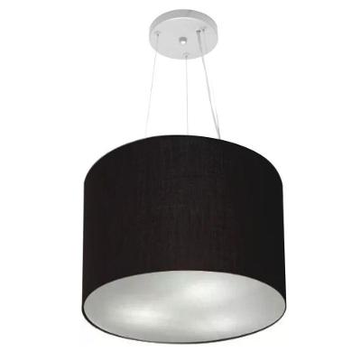 Lustre Pendente Cilíndrico Vivare Md-4183 Cúpula Em Tecido 40x30cm - Bivolt Preto 127/220v