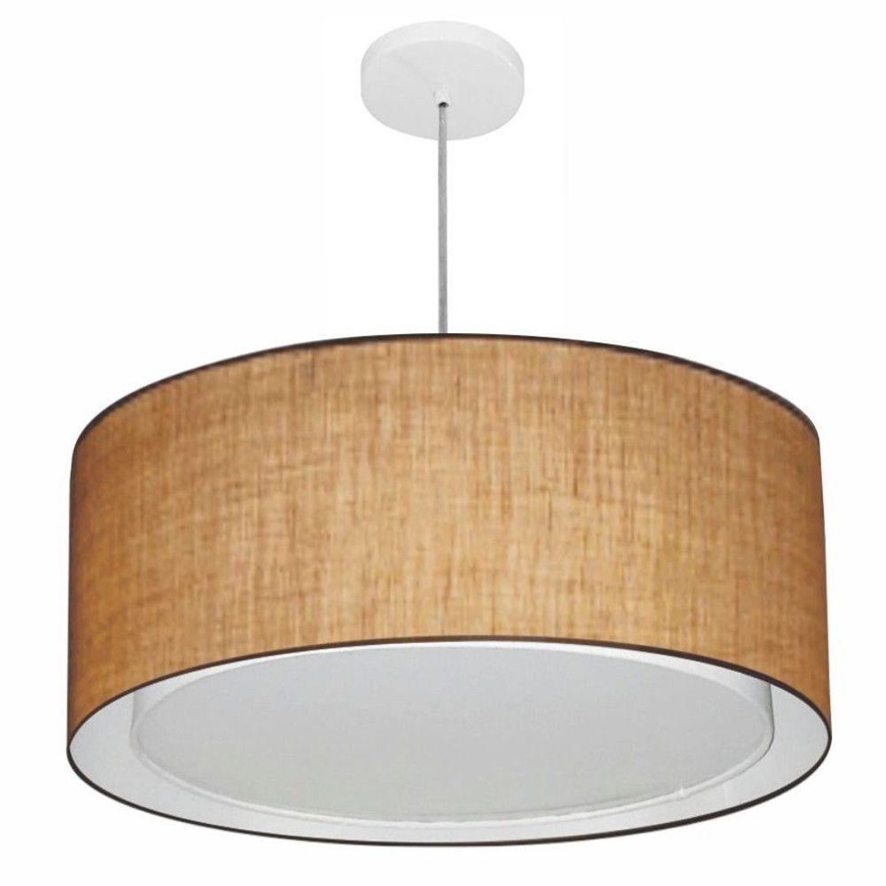 Lustre Pendente Cilíndrico Duplo Vivare Md-4291 Cúpula Em Tecido 60x30cm - Bivolt Palha 127/220v - 1