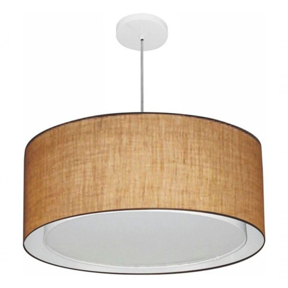 Lustre Pendente Cilíndrico Duplo Vivare Md-4291 Cúpula Em Tecido 60x30cm - Bivolt Palha 127/220v - 3