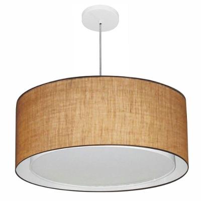 Lustre Pendente Cilíndrico Duplo Vivare Md-4291 Cúpula Em Tecido 60x30cm - Bivolt Palha 127/220v