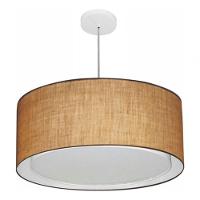 Lustre Pendente Cilíndrico Duplo Vivare Md-4291 Cúpula Em Tecido 60x30cm - Bivolt Palha 127/220v - 3