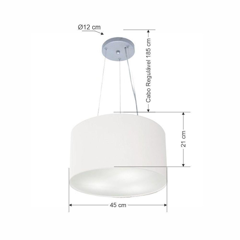 Lustre Pendente Cilíndrico Vivare Md-4185 Cúpula Em Tecido 45x21cm - Bivolt Branco 127/220v - 2