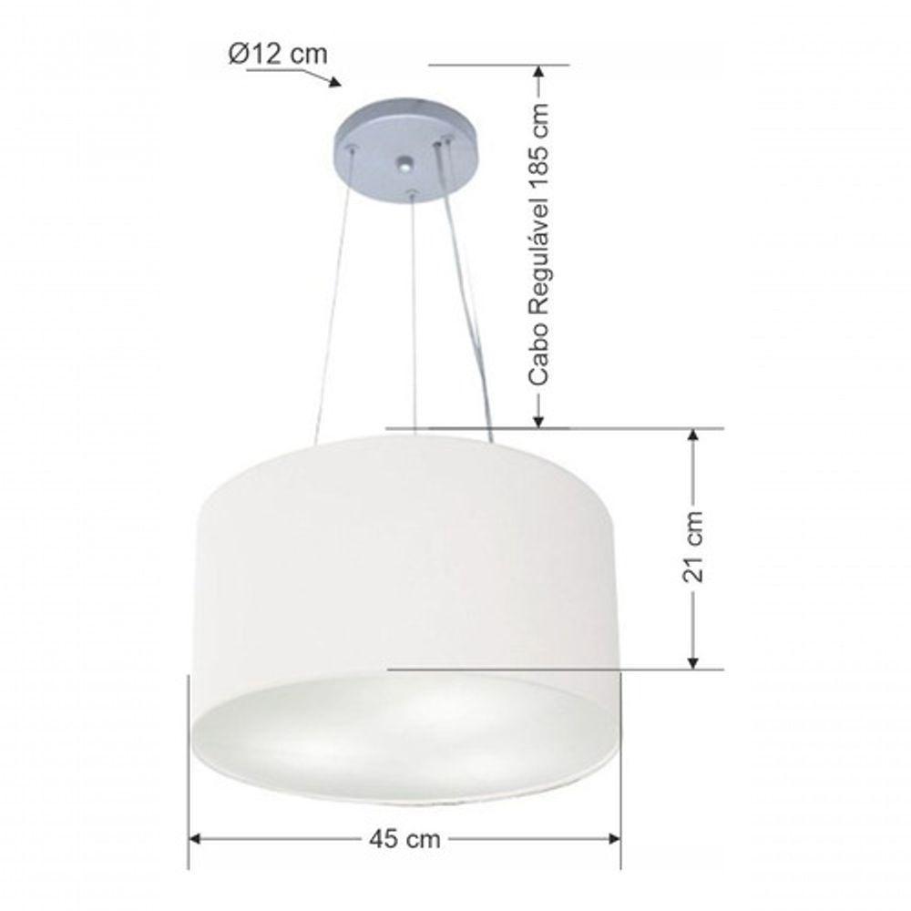 Lustre Pendente Cilíndrico Vivare Md-4185 Cúpula Em Tecido 45x21cm - Bivolt Branco 127/220v - 4