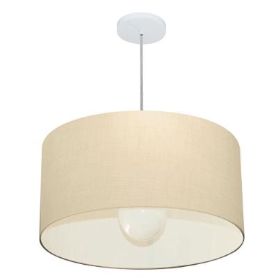 Lustre Pendente Cilíndrico Vivare Md-4207 Cúpula Em Tecido 55x25cm - Bivolt Algodão-crú 127/220v