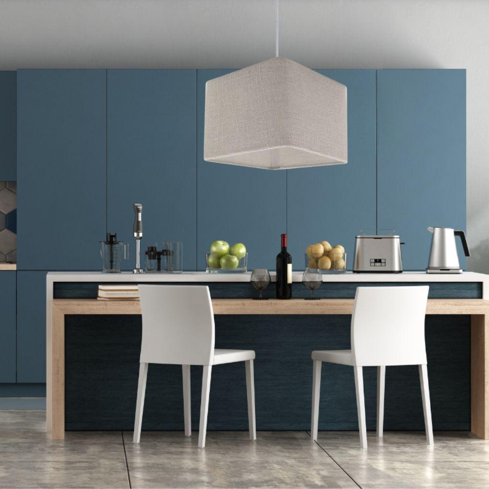 Lustre Pendente Quadrado Vivare Md-4059 Cúpula Em Tecido 21/35x35cm - Bivolt Rustico-cinza 127/220v - 3