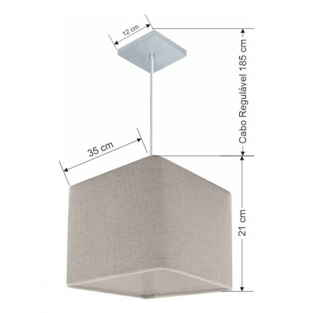 Lustre Pendente Quadrado Vivare Md-4059 Cúpula Em Tecido 21/35x35cm - Bivolt Rustico-cinza 127/220v - 5