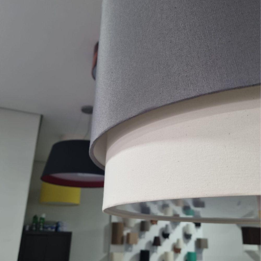 Lustre Pendente Cilíndrico Vivare Md-4383 Cúpula Em Tecido 45x25cm - Bivolt Canopla-preta 127/220v - 4