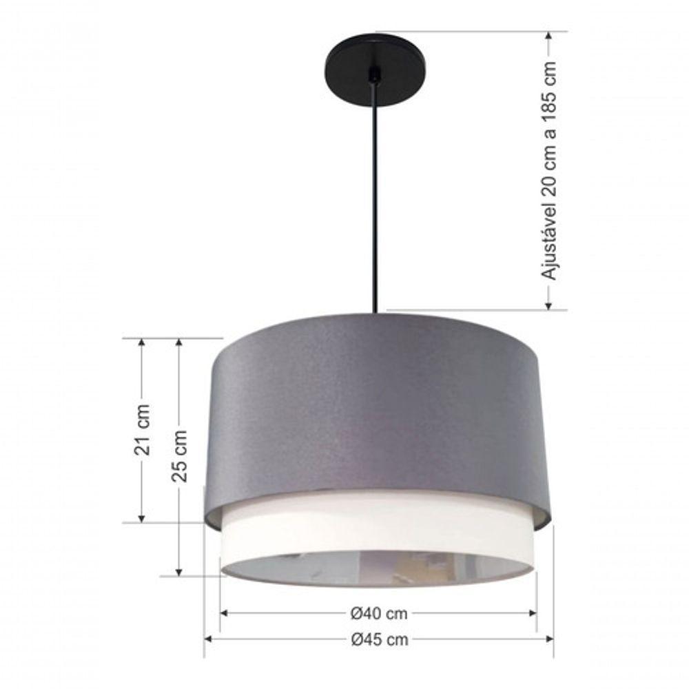 Lustre Pendente Cilíndrico Vivare Md-4383 Cúpula Em Tecido 45x25cm - Bivolt Canopla-preta 127/220v - 6