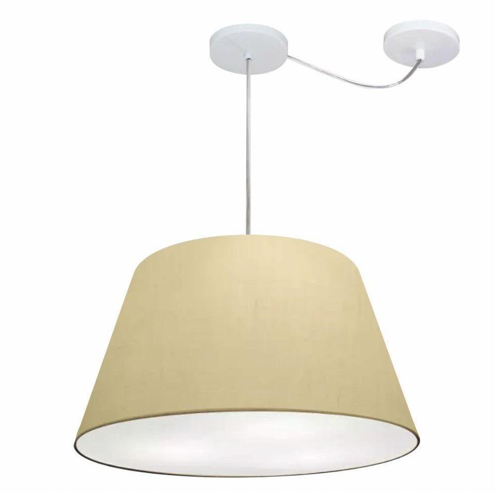 Lustre Pendente Cone Com Desvio De Centro Vivare Md-4278 Cúpula Em Tecido 35x50cm - Bivolt Algodão-crú 127/220v - 1