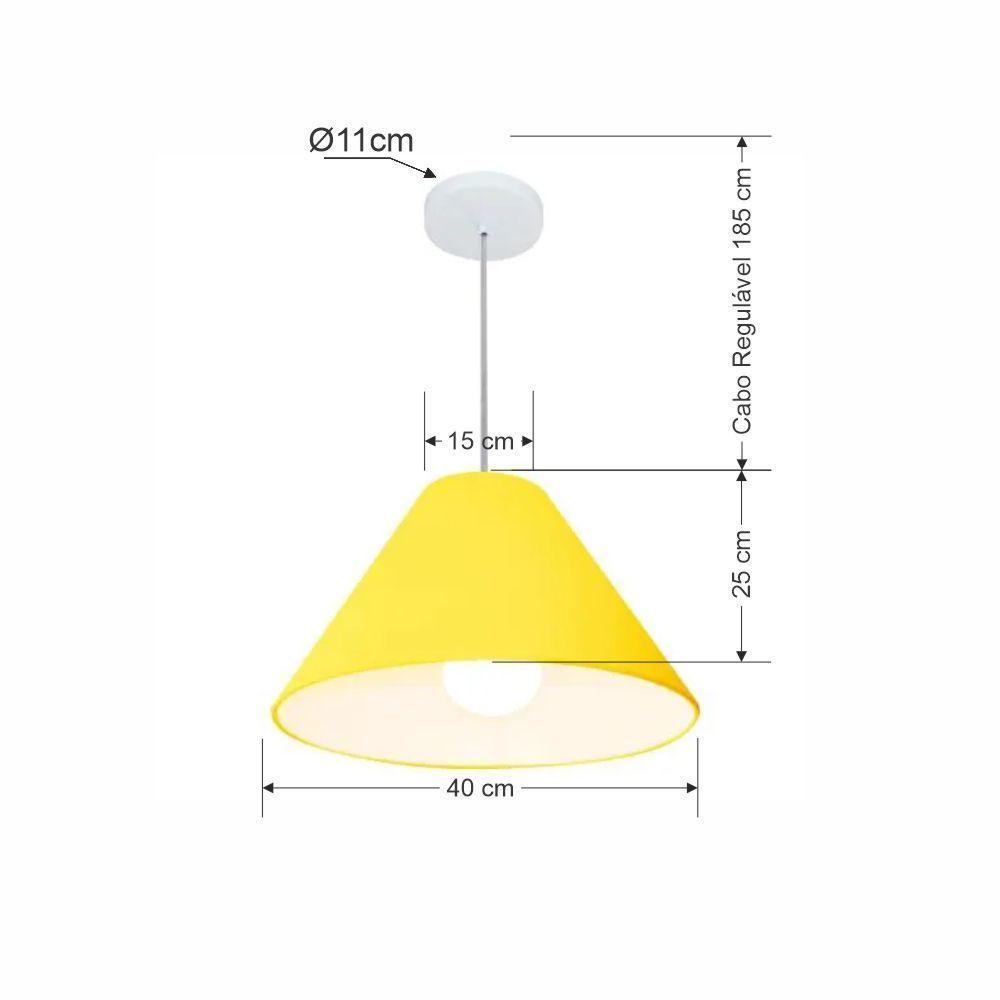Lustre Pendente Cone Vivare Md-4078 Cúpula Em Tecido 25/40x15cm - Bivolt Amarelo 127/220v - 2