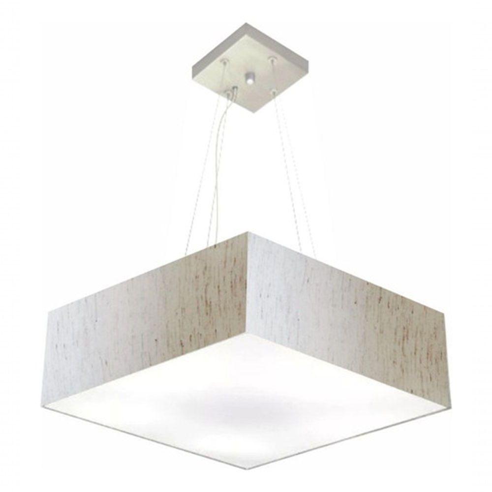 Lustre Pendente Quadrado Vivare Md-4032 Cúpula Em Tecido 15/50x50cm - Bivolt Linho Bege 127/220v - 3