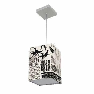Lustre Pendente Quadrado Md-4007 Cúpula Em Tecido 25/16x16cm Ny-jornal - Bivolt