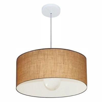 Lustre Pendente Cilíndrico Vivare Md-4052 Cúpula Em Tecido 50x21cm - Bivolt Palha 127/220v