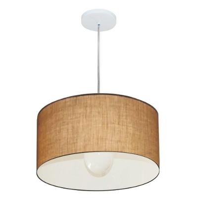 Lustre Pendente Cilíndrico Md-4202 Cúpula Em Tecido 40x25cm Palha - Bivolt