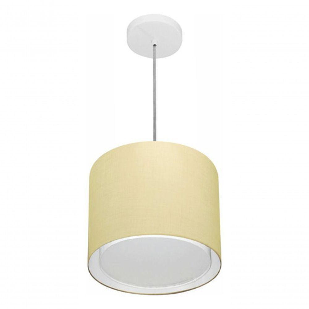 Lustre Pendente Cilíndrico Duplo Vivare Md-4284 Cúpula Em Tecido 30x30cm - Bivolt Algodão-crú 127/220v - 2