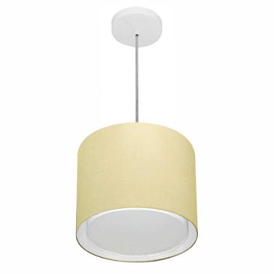 Lustre Pendente Cilíndrico Duplo Vivare Md-4284 Cúpula Em Tecido 30x30cm - Bivolt Algodão-crú 127/220v