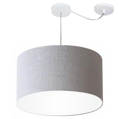 Lustre Pendente Cilíndrico Com Desvio De Centro Vivare Md-4168 Cúpula Em Tecido 60x30cm - Bivolt Rustico-cinza 127/220v
