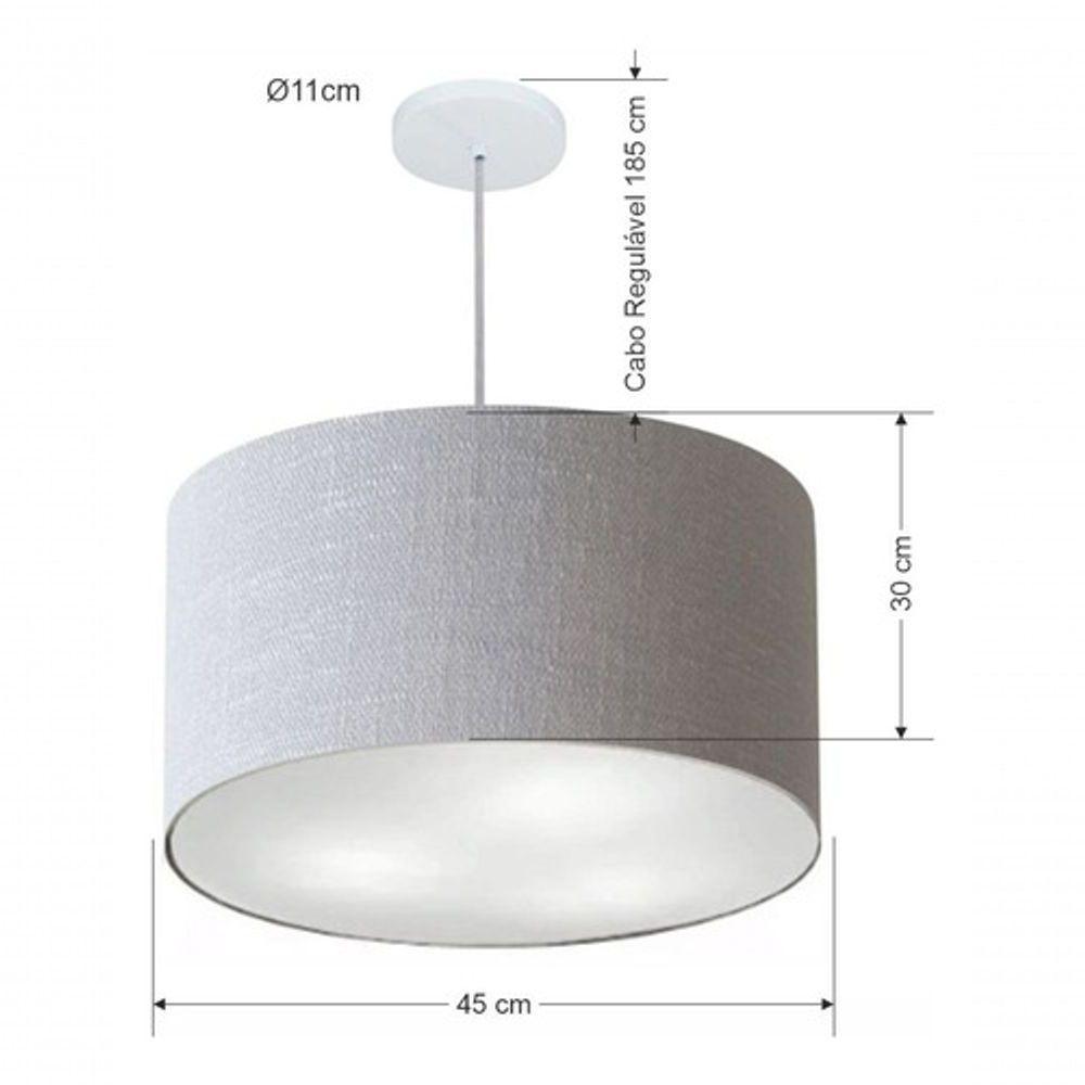 Lustre Pendente Cilíndrico Vivare Md-4257 Cúpula Em Tecido 45x30cm - Bivolt Rustico-cinza 127/220v - 5