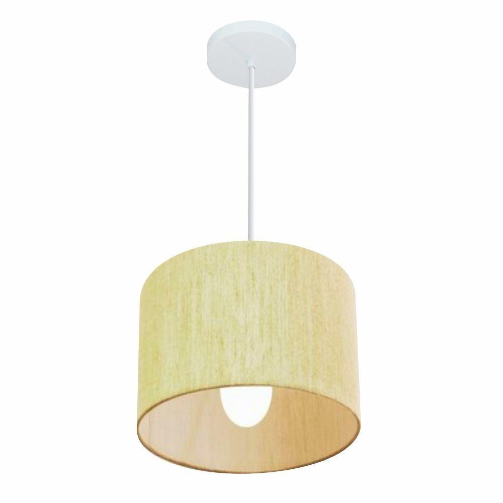 Lustre Pendente Cilíndrico Vivare Md-4054 Cúpula Em Tecido 30x21cm - Bivolt Linho Bege 127/220v - 3
